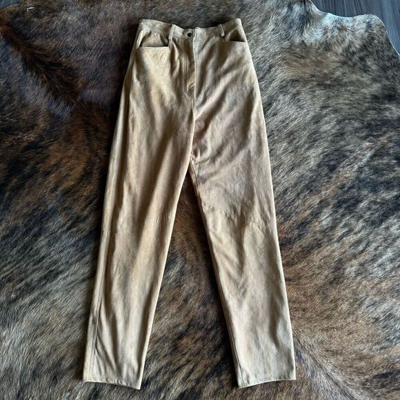 Vintage Vakko High Rise Suede Straight Leg Pants - Picture 1 of 6